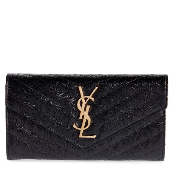 SAINT LAURENT Black Monogramme Logo Leather Flap Wallet - Picture 1 of 14